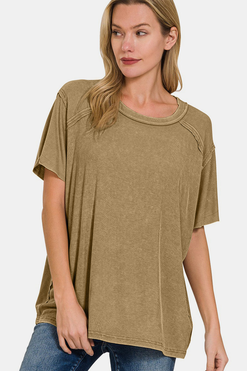 Zenana Washed Ribbed Short Sleeve Top - Affirmation Apparel Co.