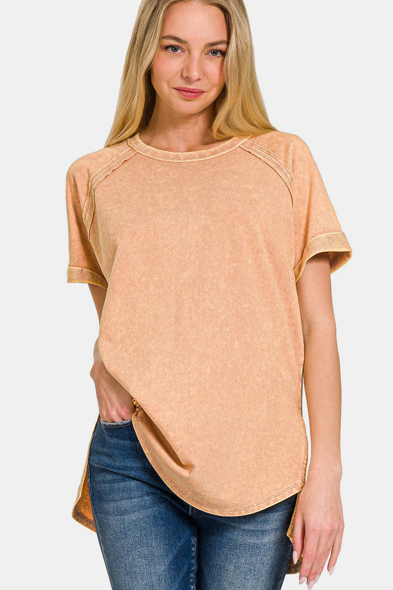 Zenana Heathered Round Neck Short Sleeve Top - Affirmation Apparel Co.