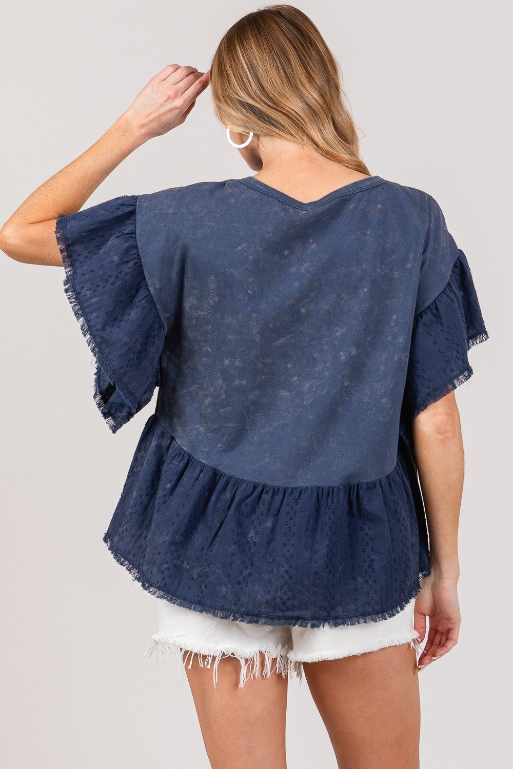 SAGE + FIG Ruffle Sleeve Washed Short Sleeve Blouse - Affirmation Apparel Co.