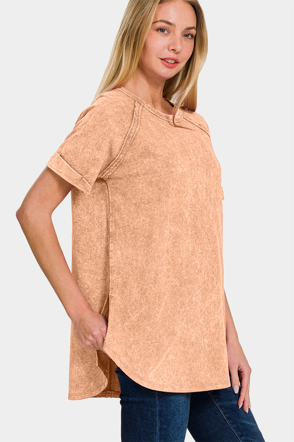 Zenana Heathered Round Neck Short Sleeve Top - Affirmation Apparel Co.