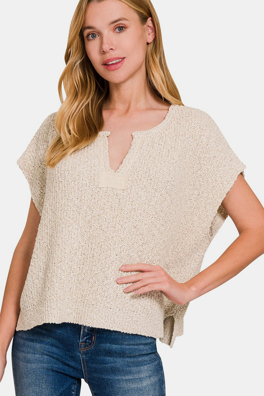 Zenana Short Sleeve Side Slit Sweater - Affirmation Apparel Co.