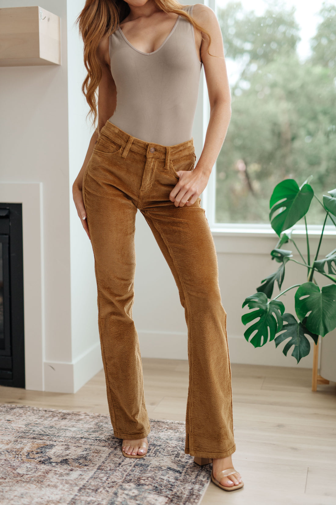 Cordelia Bootcut Corduroy Pants in Camel - Affirmation Apparel Co.