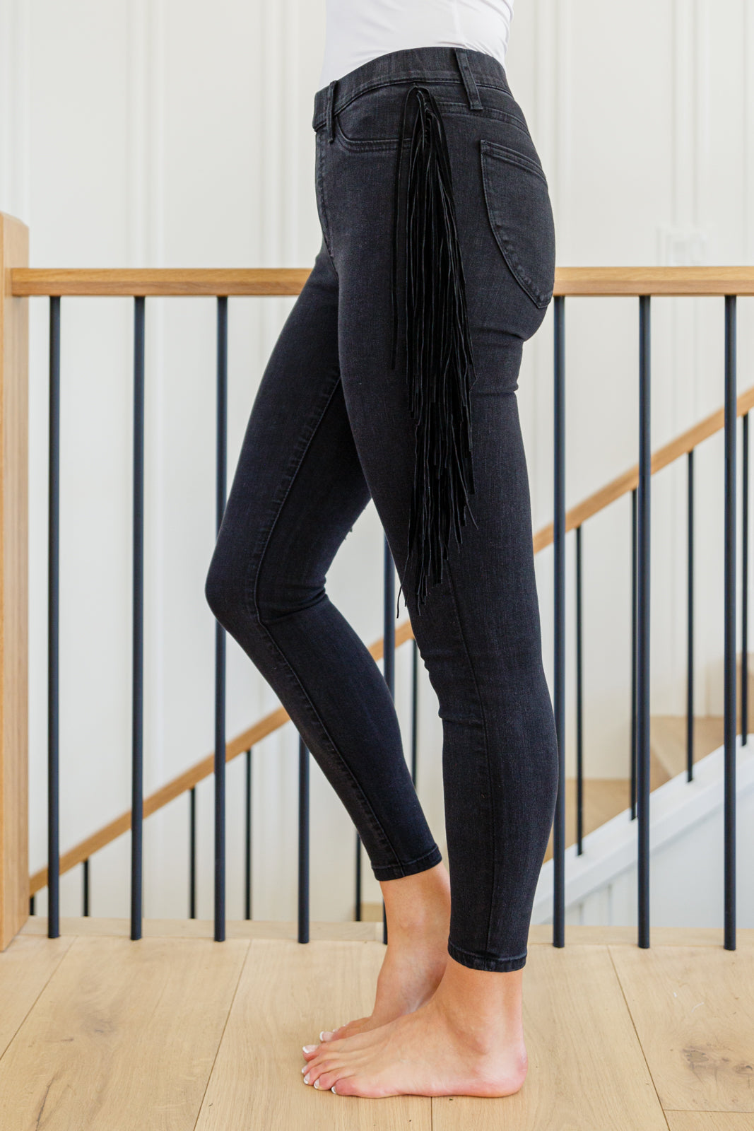 Hilary Side Fringe Skinny Jegging In Black - Affirmation Apparel Co.