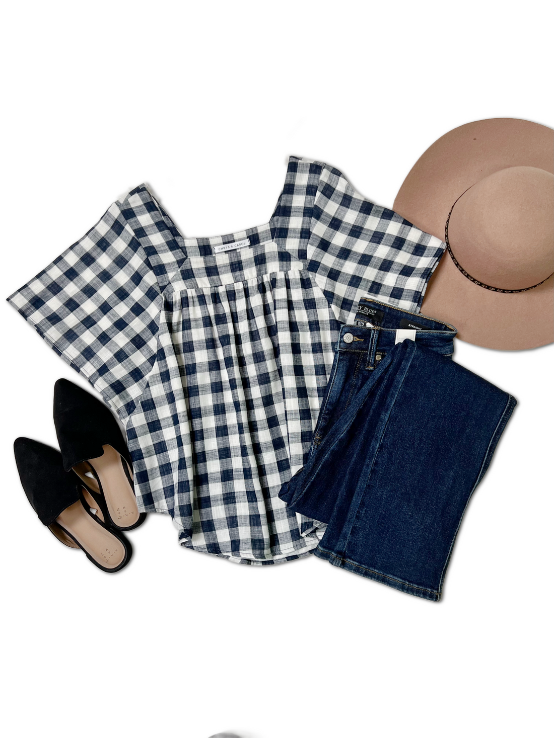 Navy Plaid Short Sleeve Top - Affirmation Apparel Co.