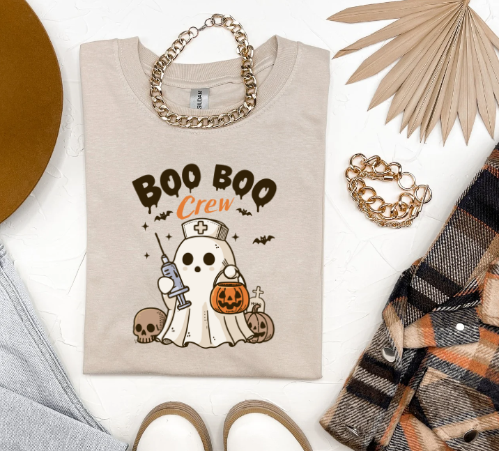 Boo Boo Crew - Cute Ghost Nurse Halloween Graphic Tee - Affirmation Apparel Co.