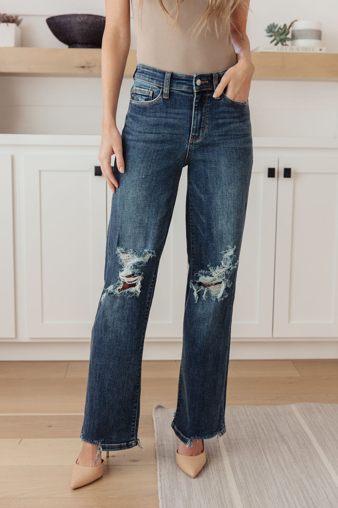 Rose High Rise 90's Straight Jeans in Dark Wash - Affirmation Apparel Co.