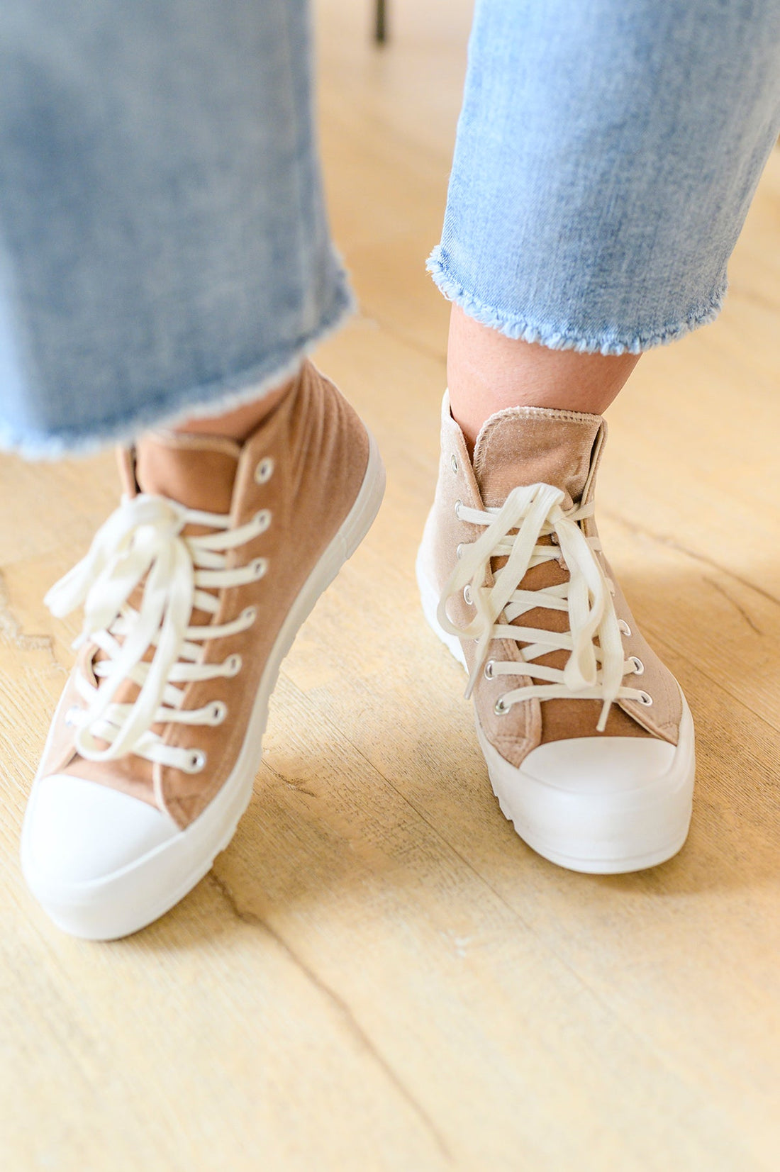 Run Me Down Velvet High Tops in Tan - Affirmation Apparel Co.