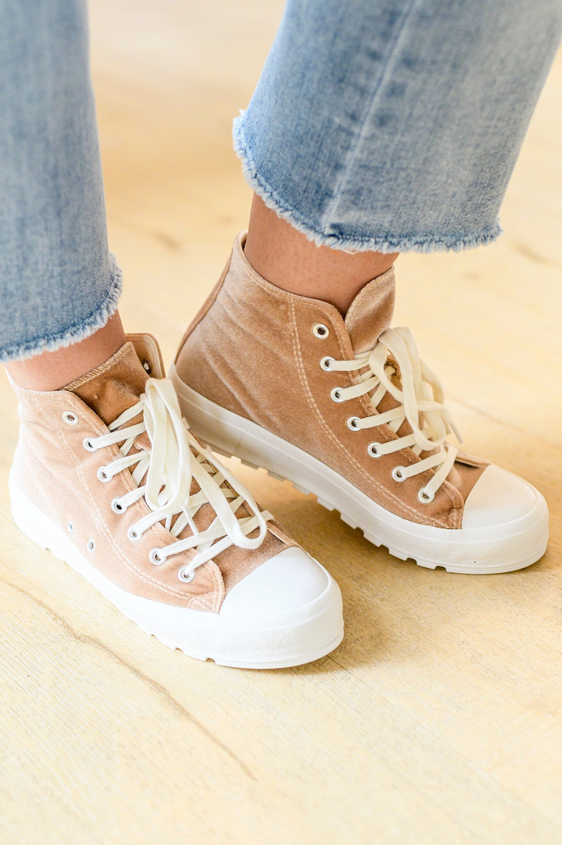 Run Me Down Velvet High Tops in Tan - Affirmation Apparel Co.