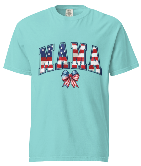 Stylish 'Mama' T-Shirt: Patriotic Stars & Stripes with Red, White, and Blue Ribbon Accent! - Affirmation Apparel Co.