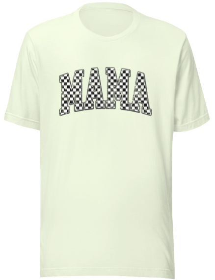 Chic Black & White Checkered 'Mama' T-Shirt: Stylish Statement for Moms Everywhere! - Affirmation Apparel Co.