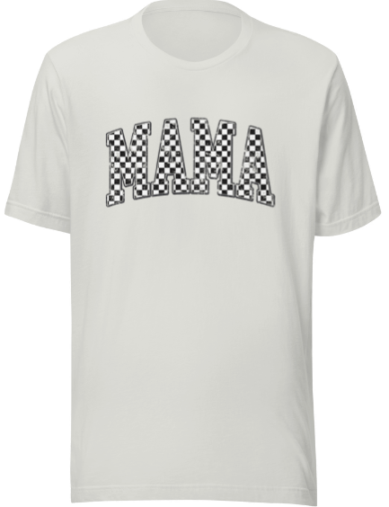 Chic Black & White Checkered 'Mama' T-Shirt: Stylish Statement for Moms Everywhere! - Affirmation Apparel Co.