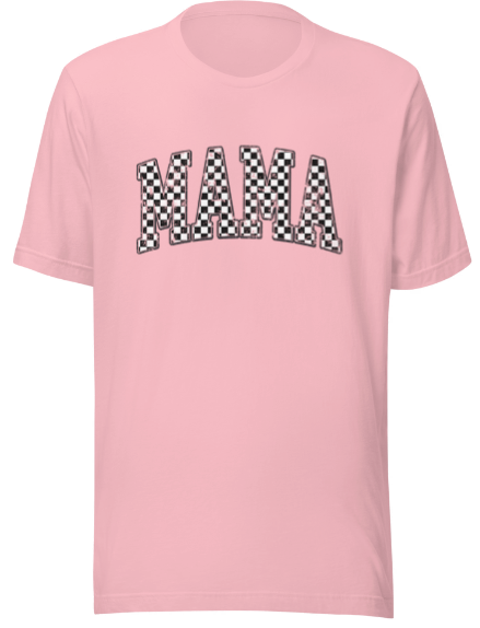 Chic Black & White Checkered 'Mama' T-Shirt: Stylish Statement for Moms Everywhere! - Affirmation Apparel Co.