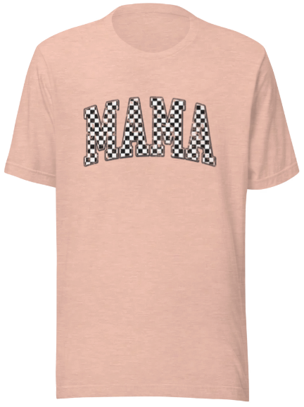 Chic Black & White Checkered 'Mama' T-Shirt: Stylish Statement for Moms Everywhere! - Affirmation Apparel Co.