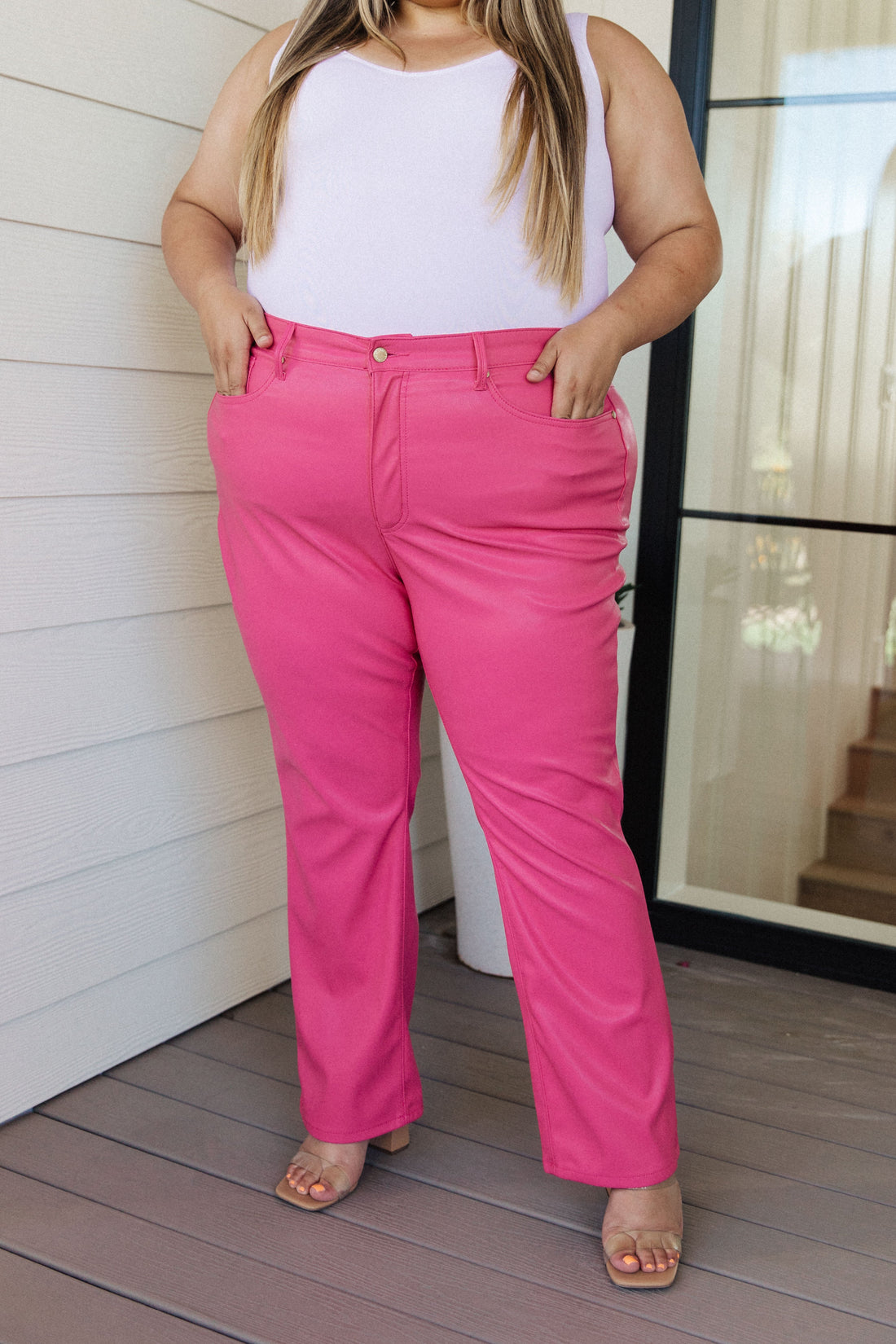 Tanya Control Top Faux Leather Pants in Hot Pink - Affirmation Apparel Co.