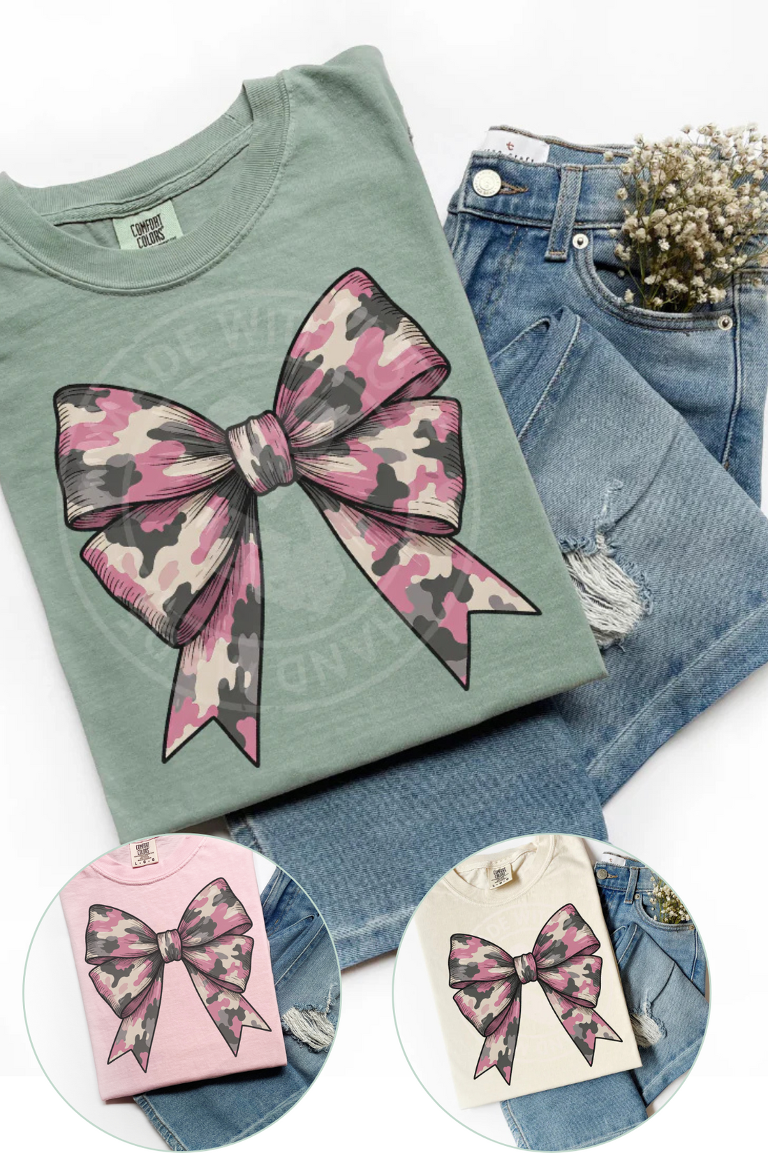 Camo Pink Coquette Bow T-Shirt - Affirmation Apparel Co.