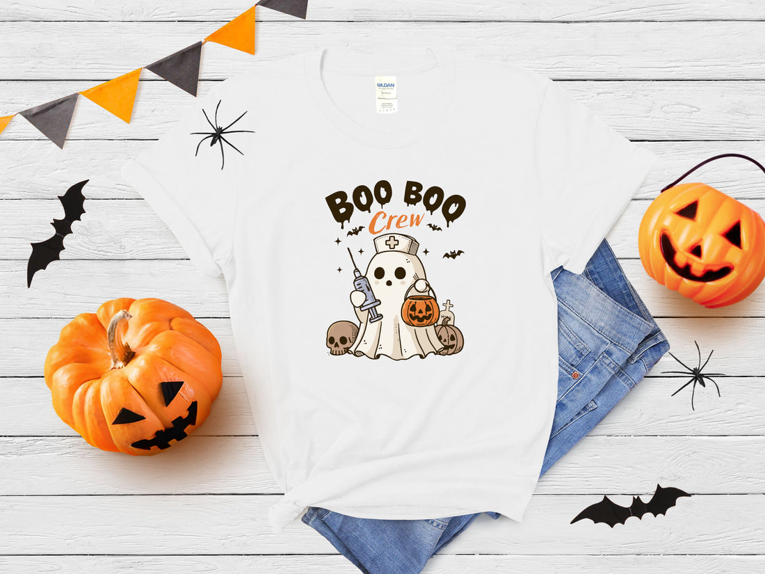 Boo Boo Crew - Cute Ghost Nurse Halloween Graphic Tee - Affirmation Apparel Co.