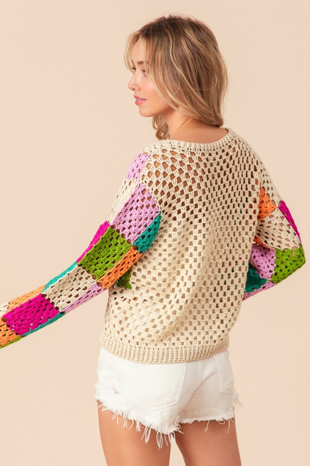 BiBi Multi Color Checkered Long Sleeve Knit Top - Affirmation Apparel Co.