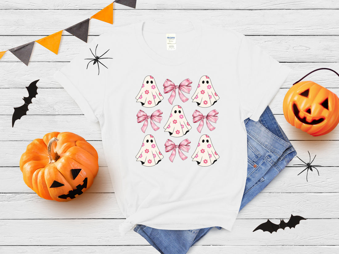 Cute Ghost Coquette Bows - Halloween Graphic Tee - Affirmation Apparel Co.