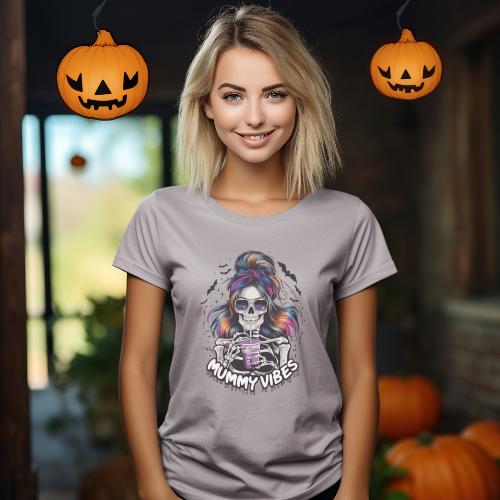 Mummy Vibes Messy Bun and Iced Coffee - Halloween Graphic Tee - Affirmation Apparel Co.