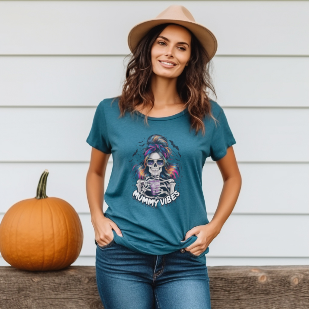 Mummy Vibes Messy Bun and Iced Coffee - Halloween Graphic Tee - Affirmation Apparel Co.