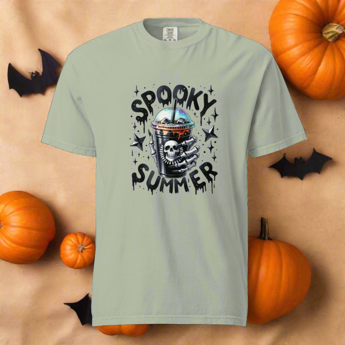 Spooky Summer Vibes T-Shirt - Skeleton Hand with Iced Drink Graphic Tee - Affirmation Apparel Co.