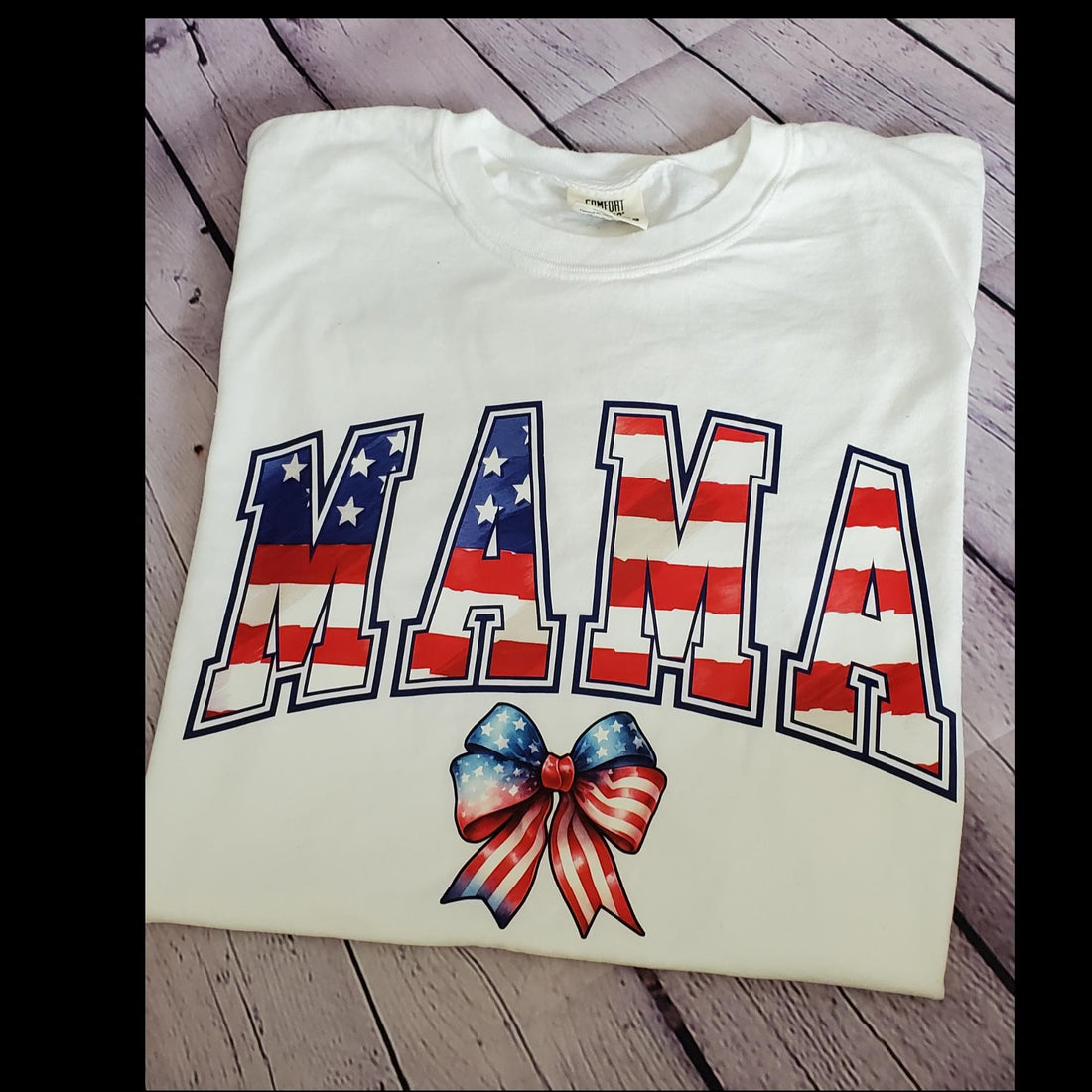 Stylish 'Mama' T-Shirt: Patriotic Stars & Stripes with Red, White, and Blue Ribbon Accent! - Affirmation Apparel Co.