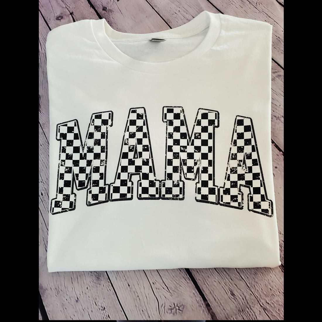 Chic Black & White Checkered 'Mama' T-Shirt: Stylish Statement for Moms Everywhere! - Affirmation Apparel Co.