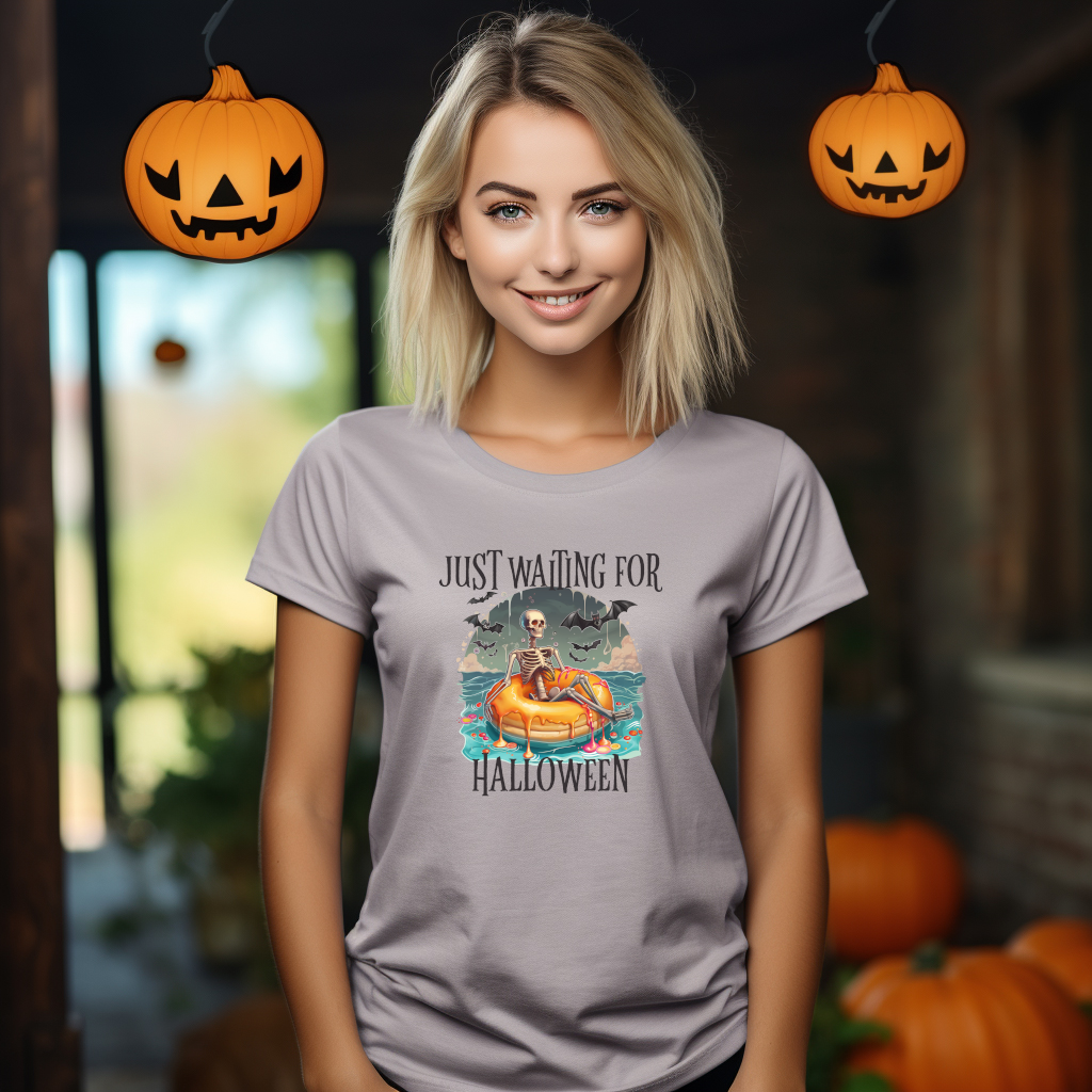 Just Waiting For Halloween - Skeleton Floating Halloween Graphic Tee - Affirmation Apparel Co.