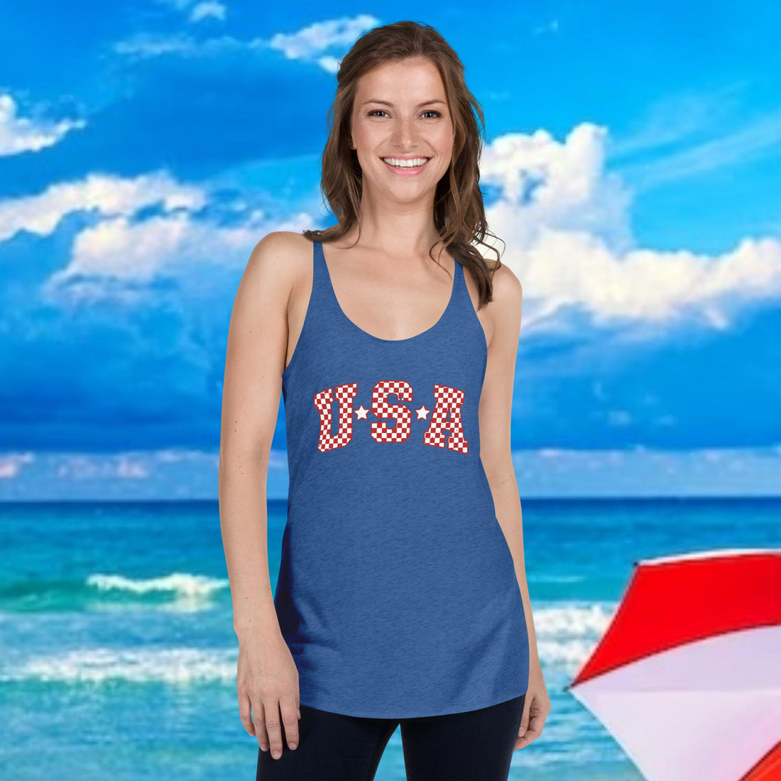 Checkered USA Racerback Tank - Patriotic Wear - Affirmation Apparel Co.