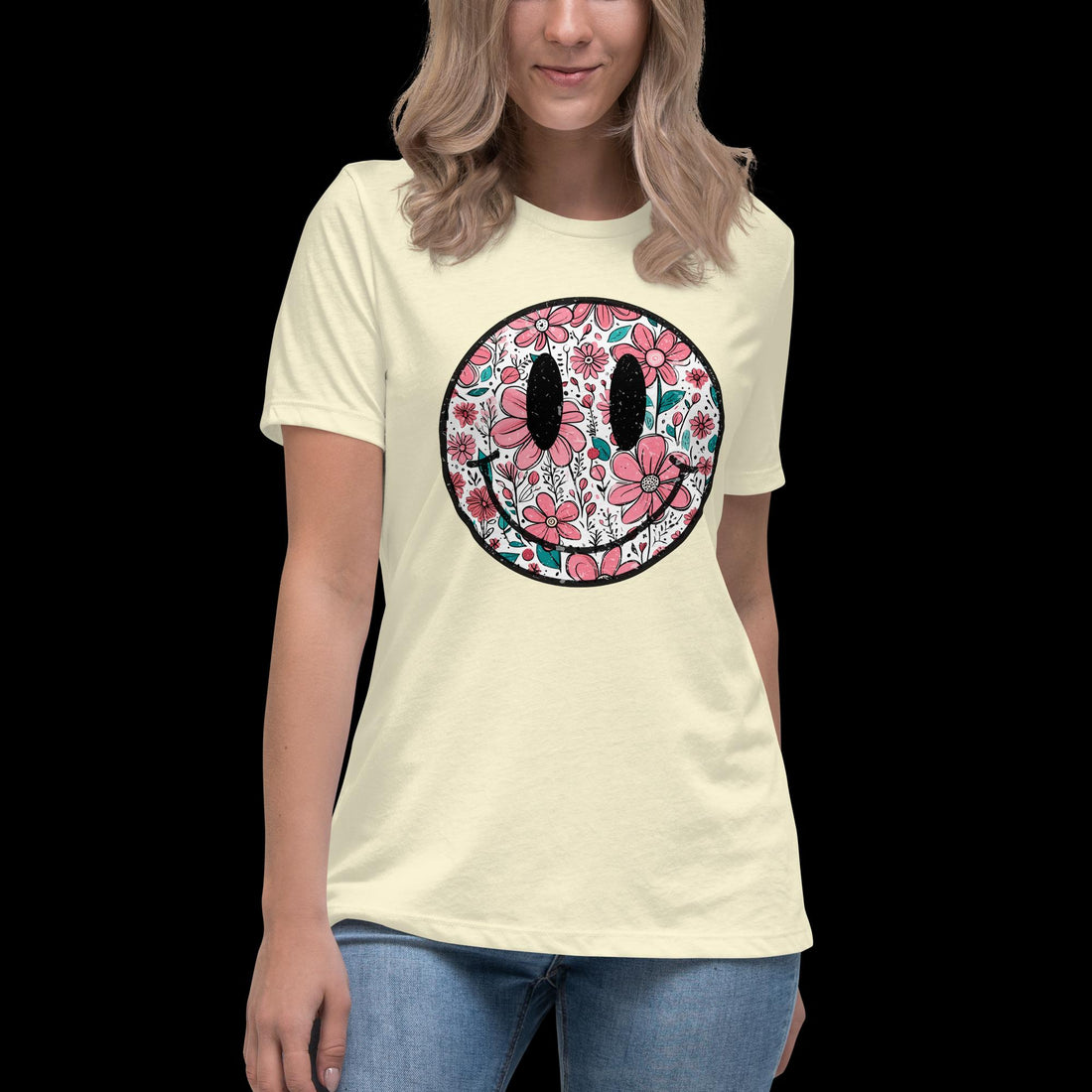 Happy Floral Smiley Tee - Trendy Flowery Smiley Face T-Shirt - Affirmation Apparel Co.