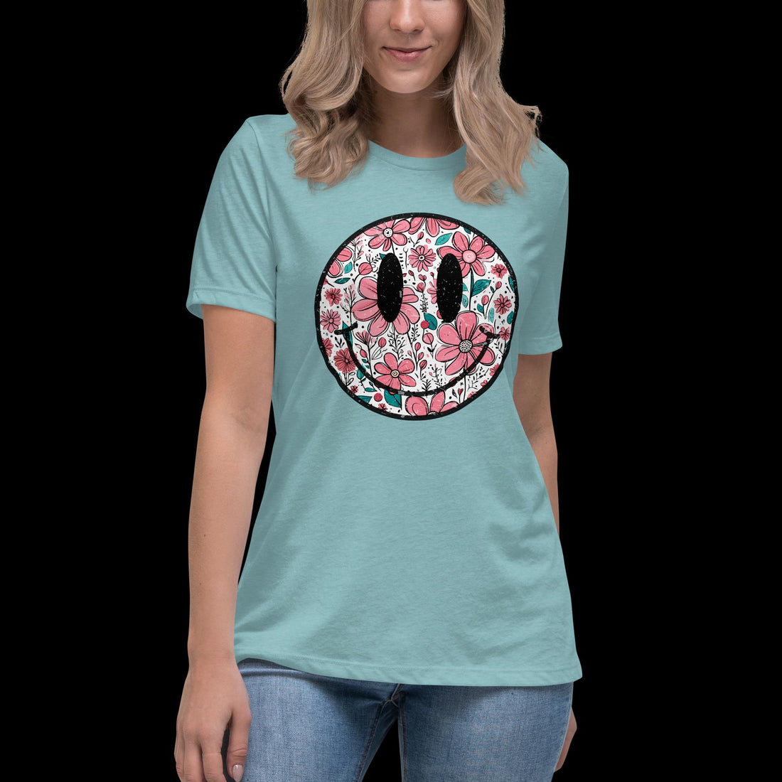 Happy Floral Smiley Tee - Trendy Flowery Smiley Face T-Shirt - Affirmation Apparel Co.