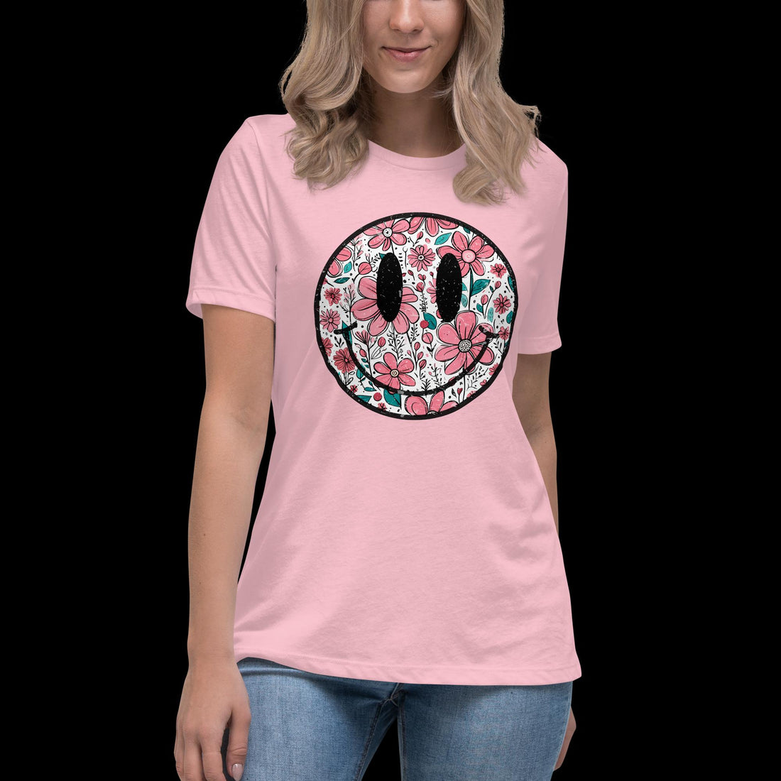 Happy Floral Smiley Tee - Trendy Flowery Smiley Face T-Shirt - Affirmation Apparel Co.