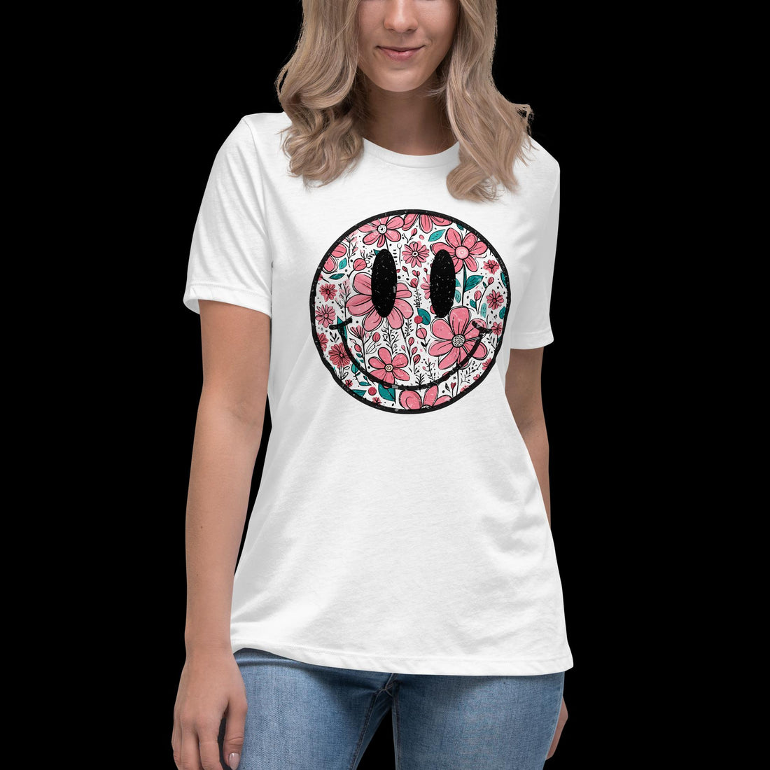 Happy Floral Smiley Tee - Trendy Flowery Smiley Face T-Shirt - Affirmation Apparel Co.